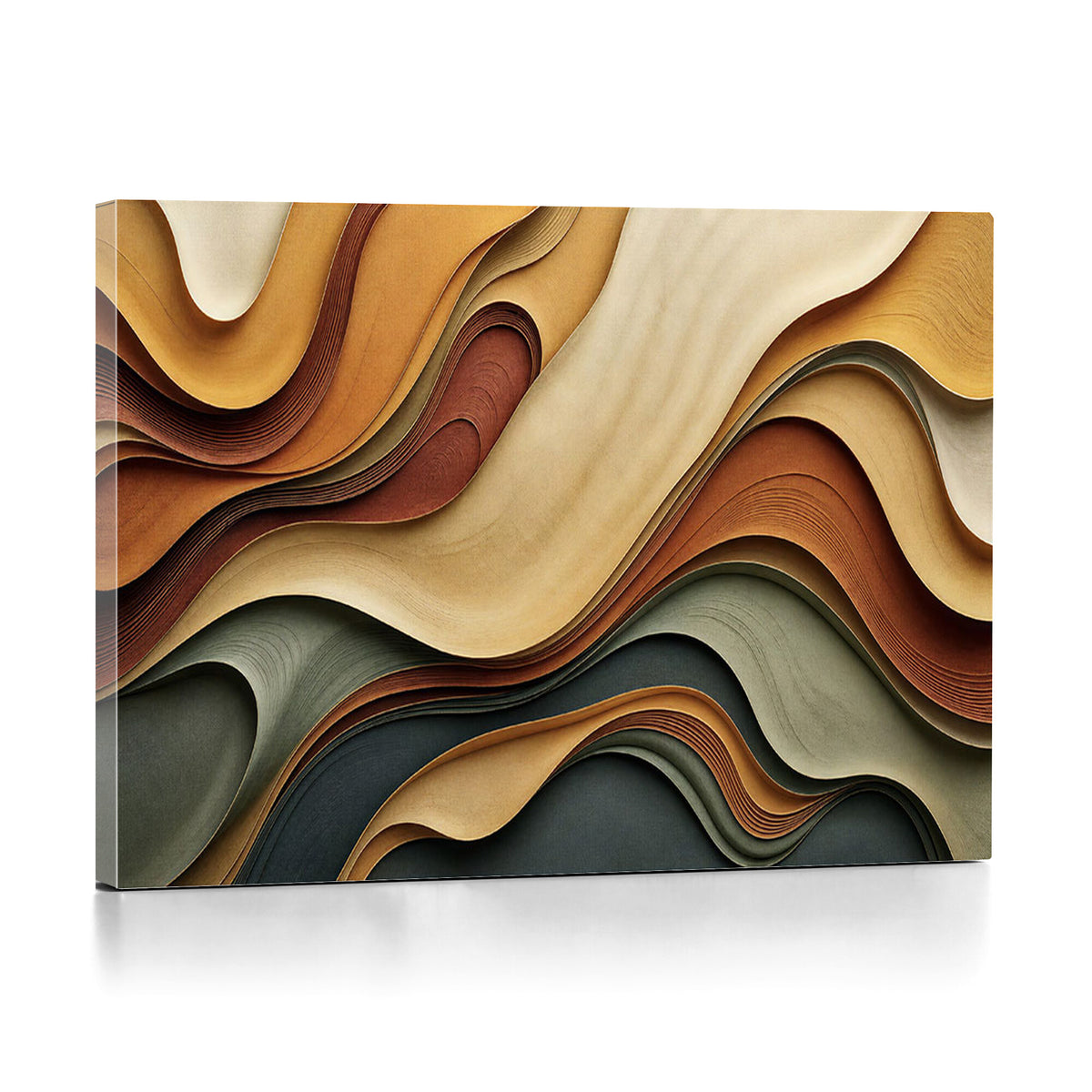 19337902-MGV-CV-36X24 - Modern Abstract Waves Canvas Wall Art - Minimalist Earthy Tone Living Room Decor