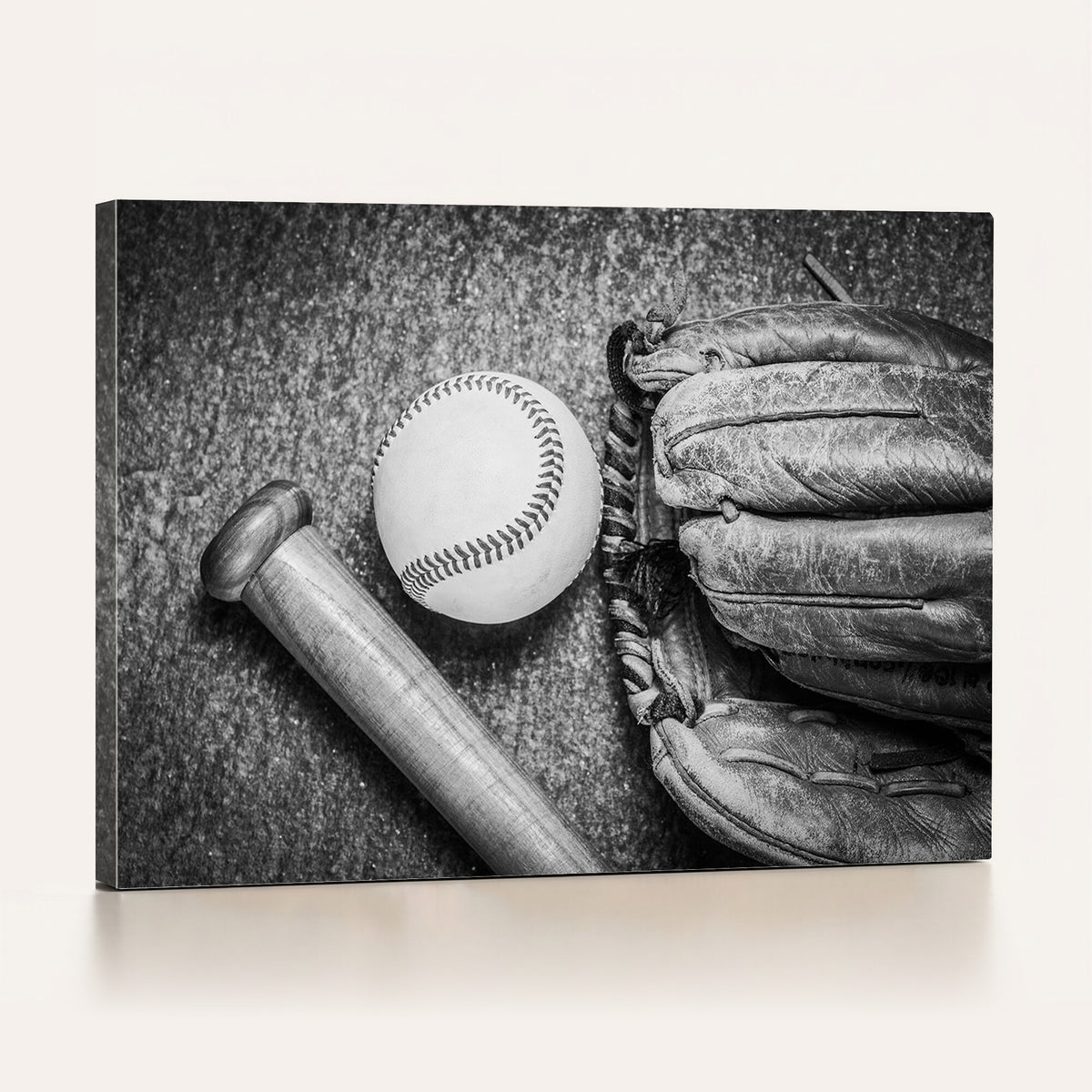 83916D-MGV-CV-36X24 - Vintage Baseball Glove and Bat Sports Wall Art Canvas Print