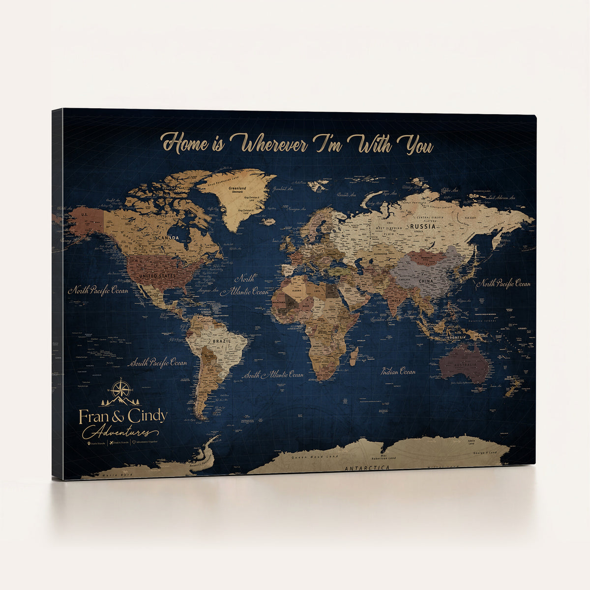 57774467-MGV-CV-36X24 - Custom Push Pin World Map Wall Art Canvas Print – Personalized Travel Tracker with Pins Framed Large for Home and Office Decor