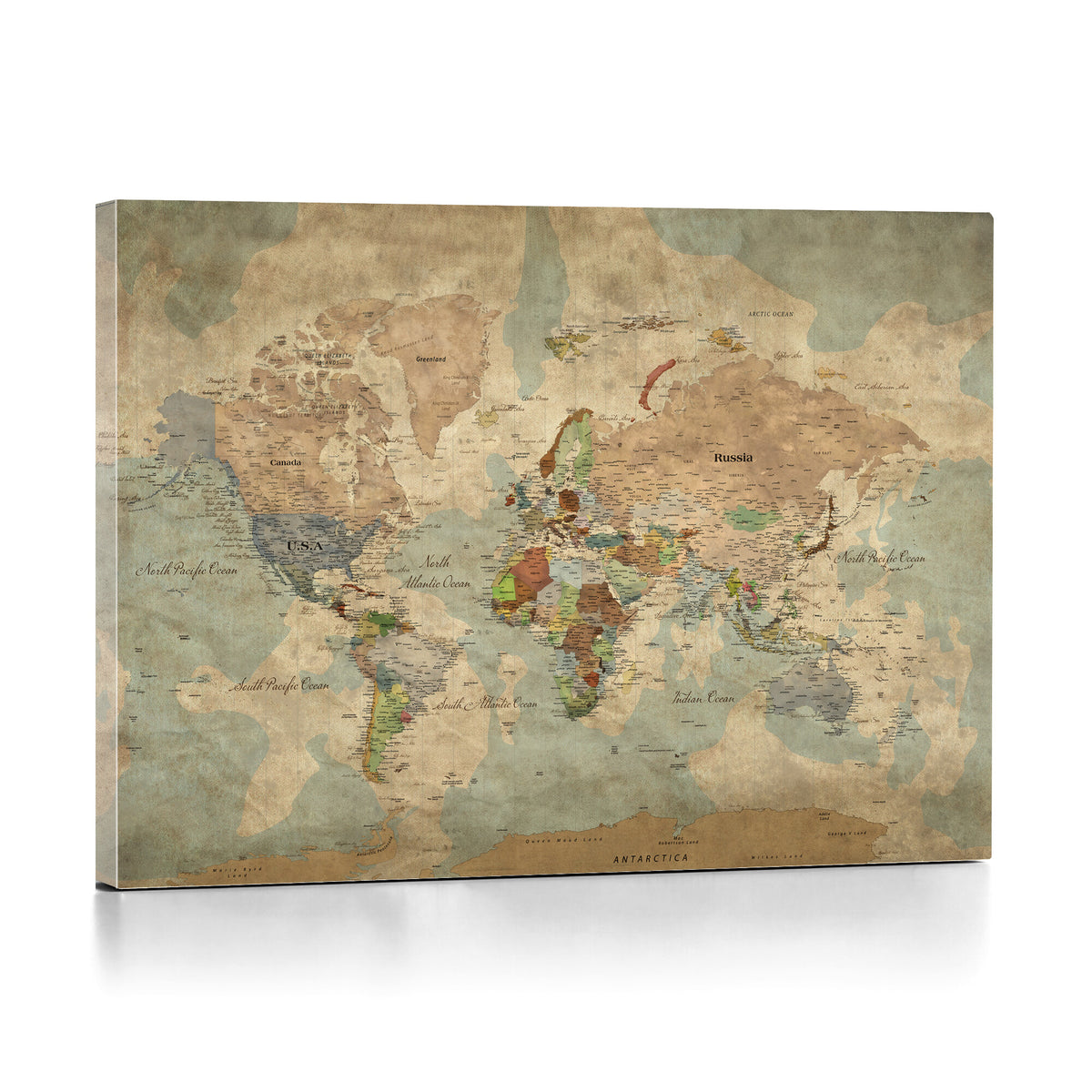 20795898D-MGV-CV-36X24 - Custom Push Pin World Map Wall Art Canvas Print – Personalized Travel Tracker with Pins Framed Large for Home and Office Decor