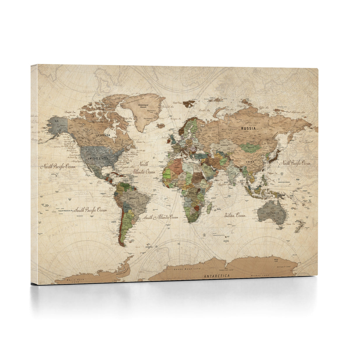 32749414D-MGV-CV-36X24 - Custom Push Pin World Map Wall Art Canvas Print – Personalized Travel Tracker with Pins Framed Large for Home and Office Decor