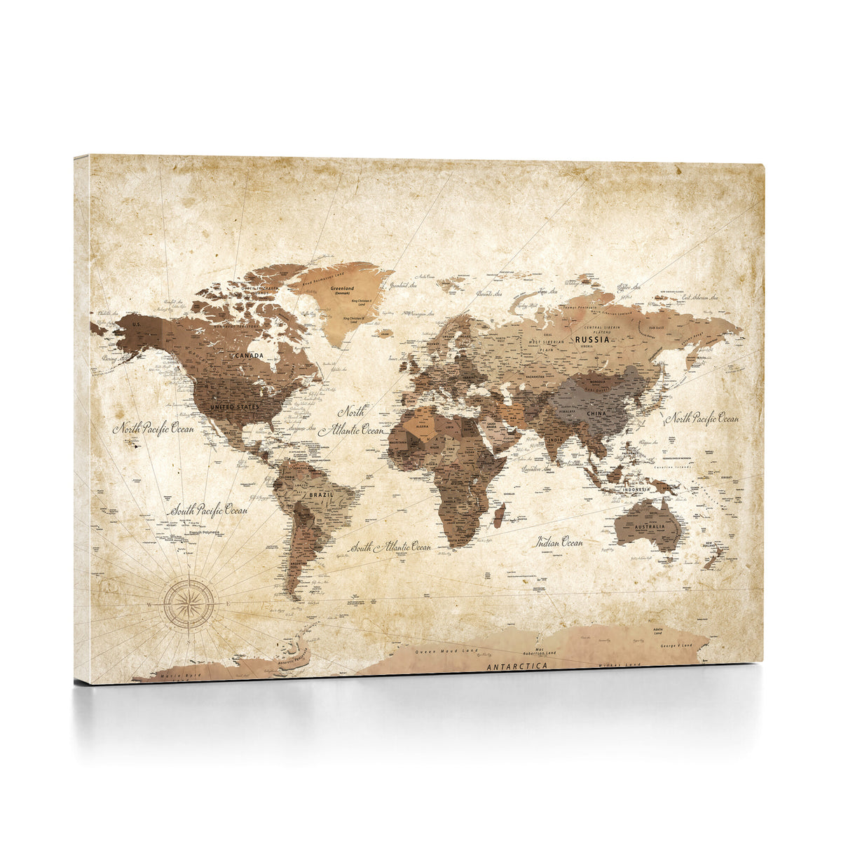 69154703D-MGV-CV-36X24 - Custom Push Pin World Map Wall Art Canvas Print – Personalized Travel Tracker with Pins Framed Large for Home and Office Decor