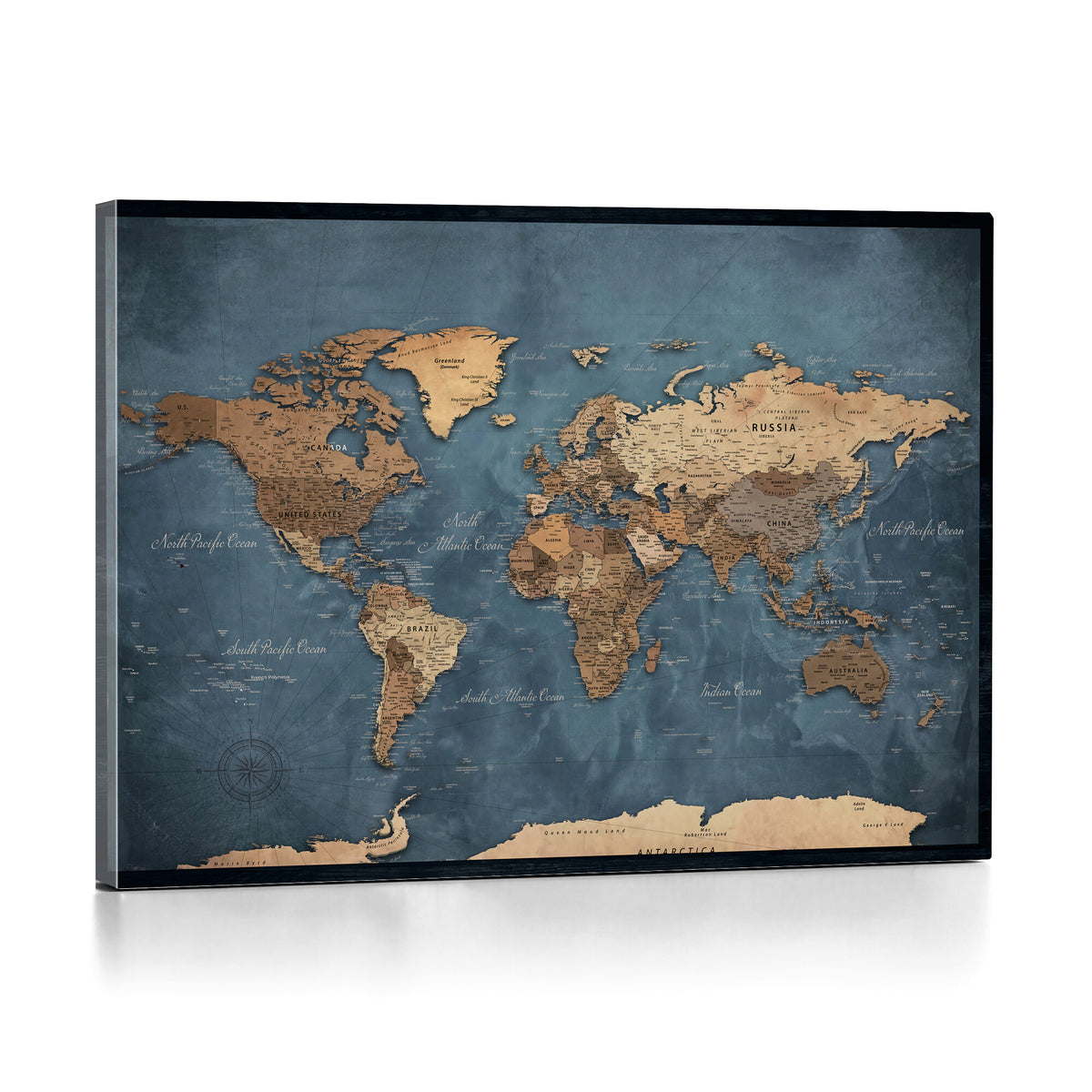 81949666D-MGV-CV-36X24 - Custom Push Pin World Map Wall Art Canvas Print – Personalized Travel Tracker with Pins Framed Large for Home and Office Decor