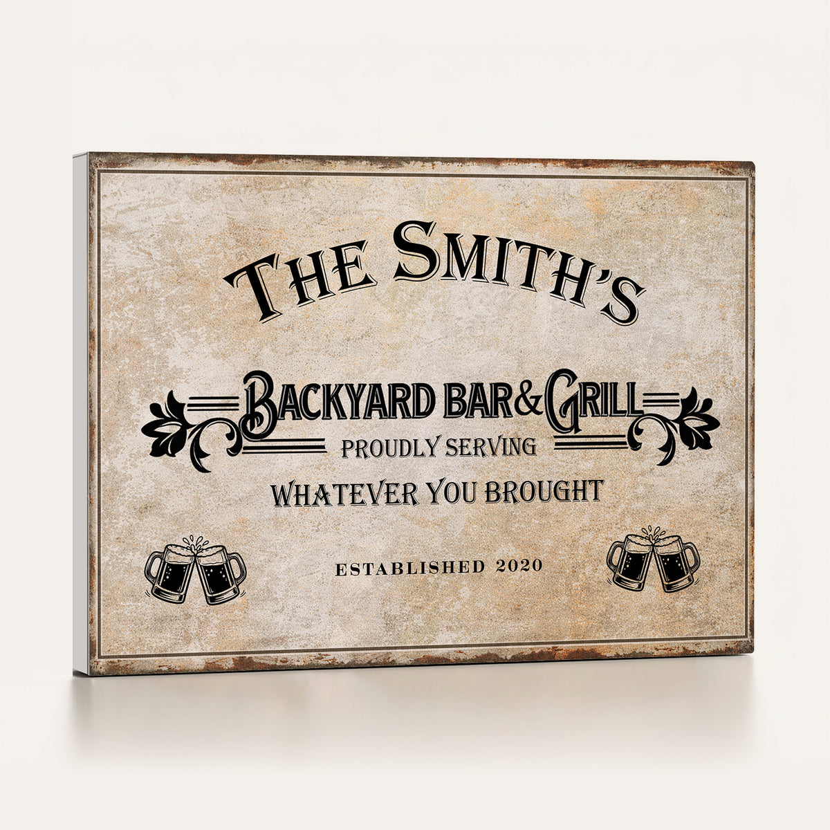 Custom Backyard Bar & Grill Sign, Personalized Family Name Arch Canvas