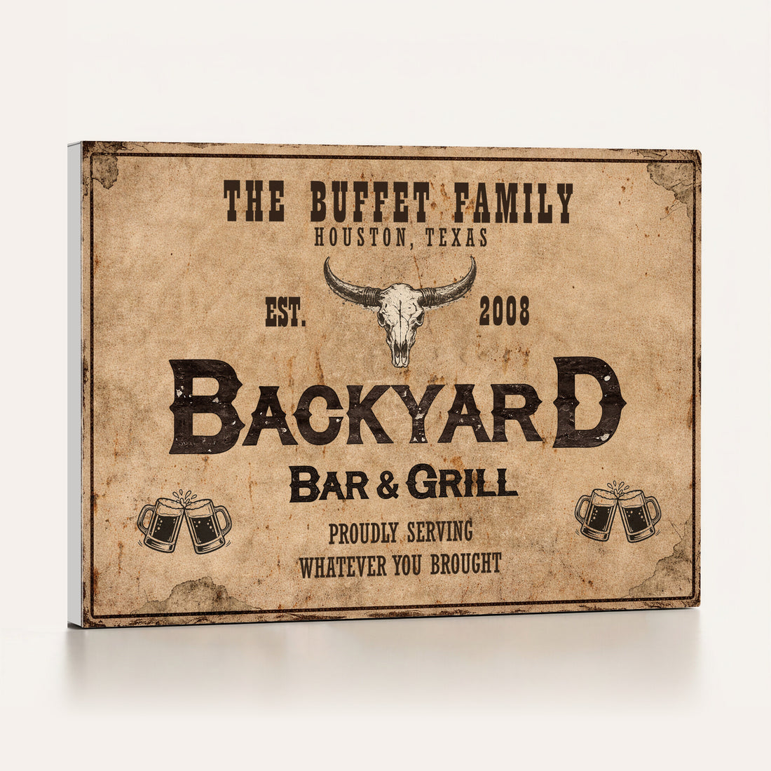 Custom Backyard Bar & Grill Sign Canvas, Personalized Family Name Sign