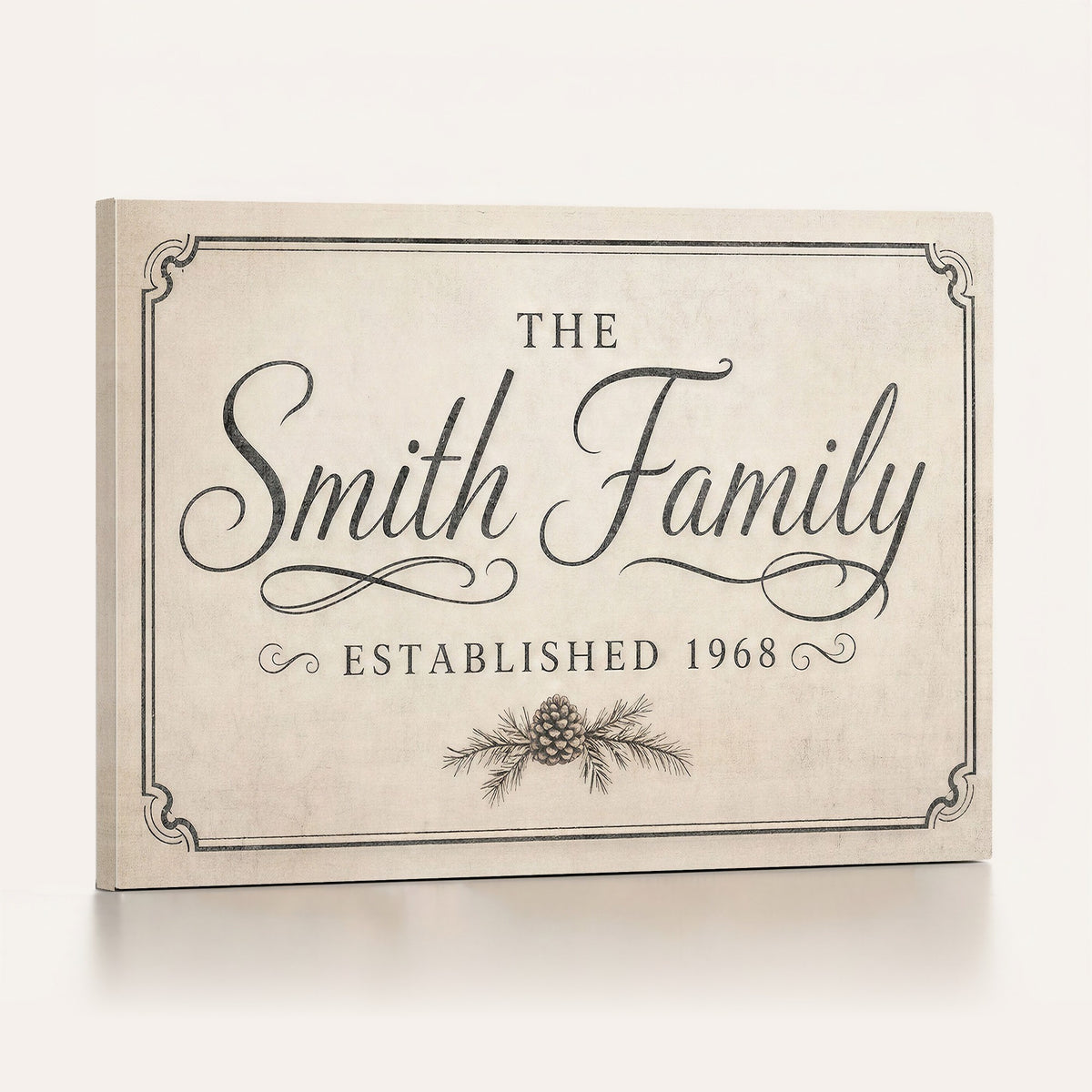 Custom Family Name Sign with pine cone, personalized established sign wall art by MyGreatCanvas