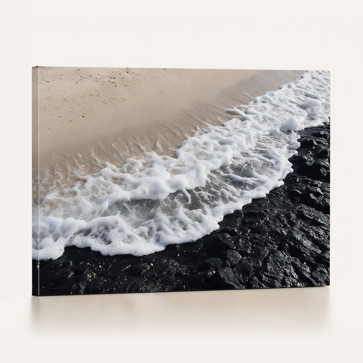 27448606-MGV-CV-24X16 - Ocean Wave Foam on Black Lava Rock Beach Canvas Wall Art Print