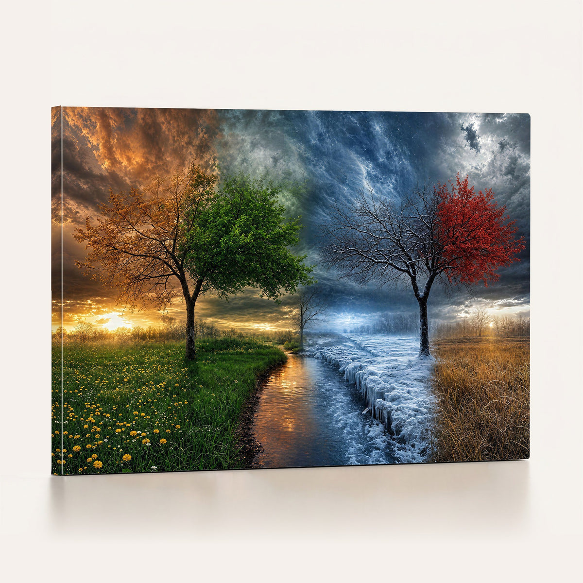61895574-MGV-CV-24X16 - Four Seasons Tree Canvas Wall Art, Nature Landscape Canvas Print for Living Room