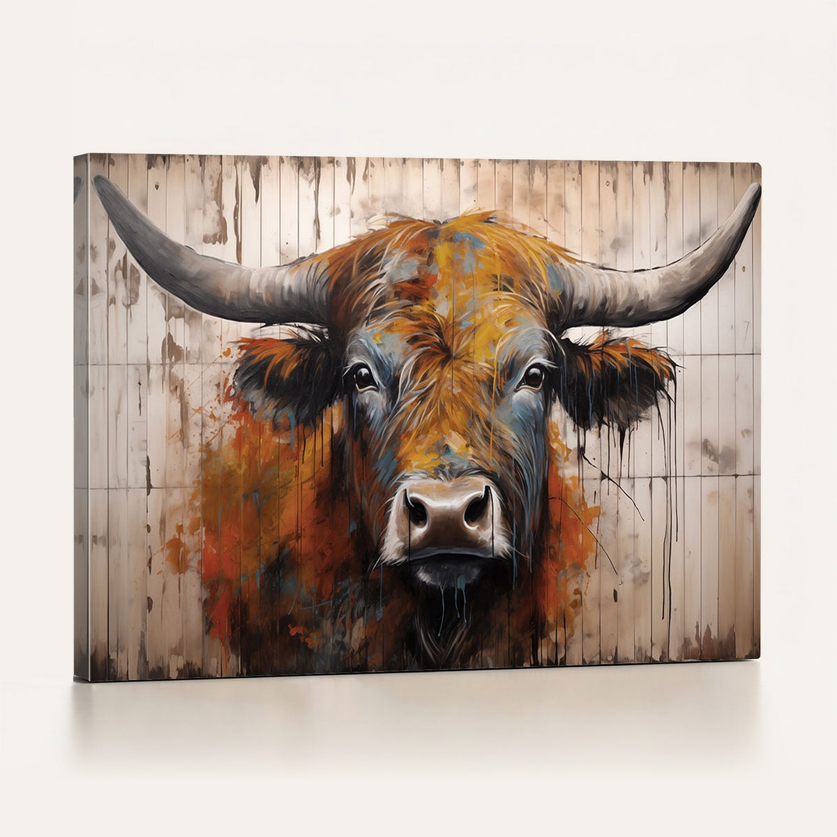 47284-MGV-CV-24X16 - Abstract Bull Highland Cow Canvas Wall Art Print