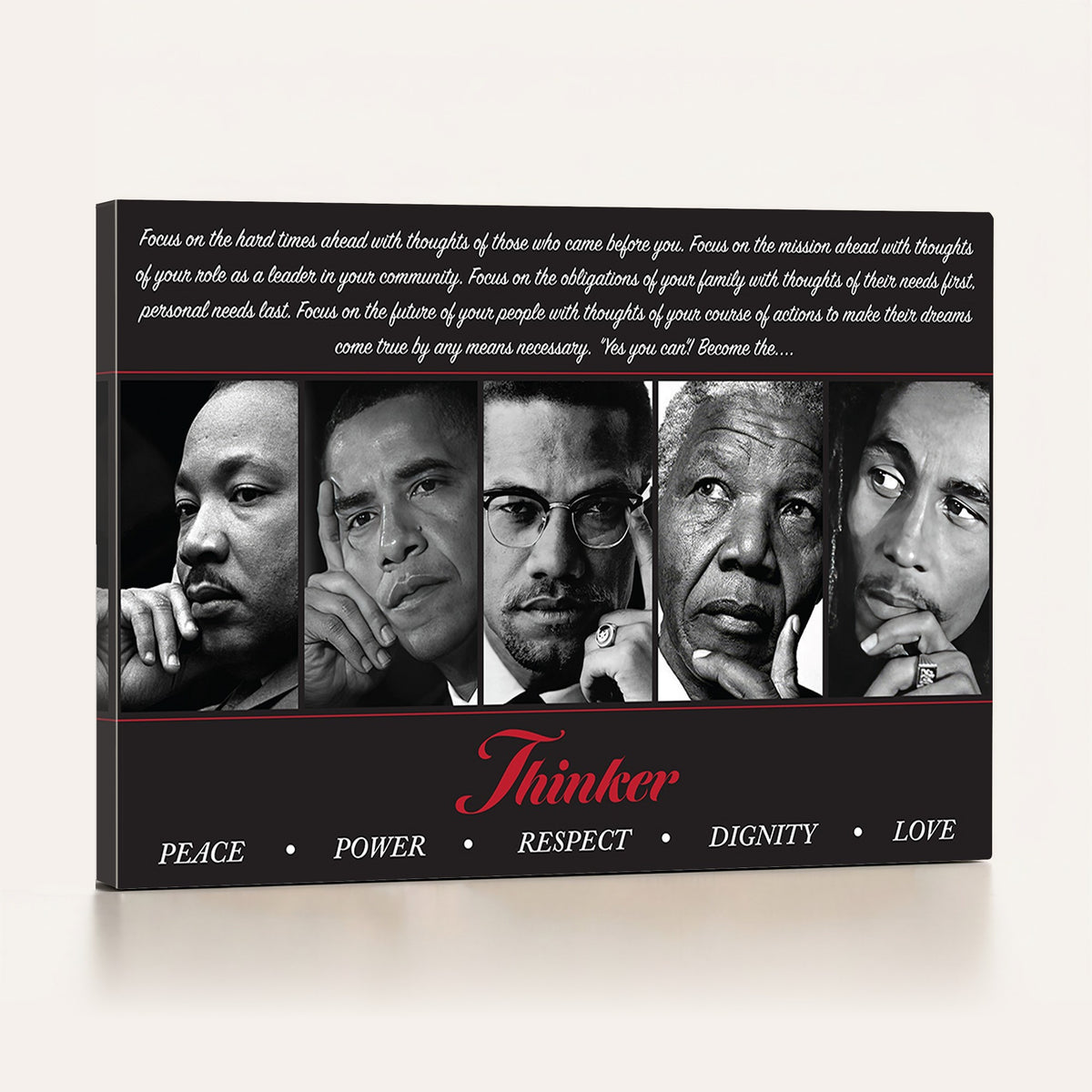 45112-MGV-CV-24X16 - Thinker Quintet Canvas Wall Art | Martin, Obama, Malcolm X, Mandela, Marley, Peace Power Respect Dignity Love
