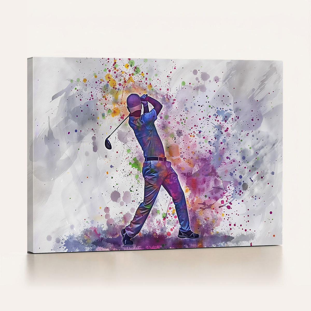 60116-MGV-CV-36X24 - Watercolor Golf Swing Wall Art Canvas Print, Vibrant, Framed and Ready to Hang