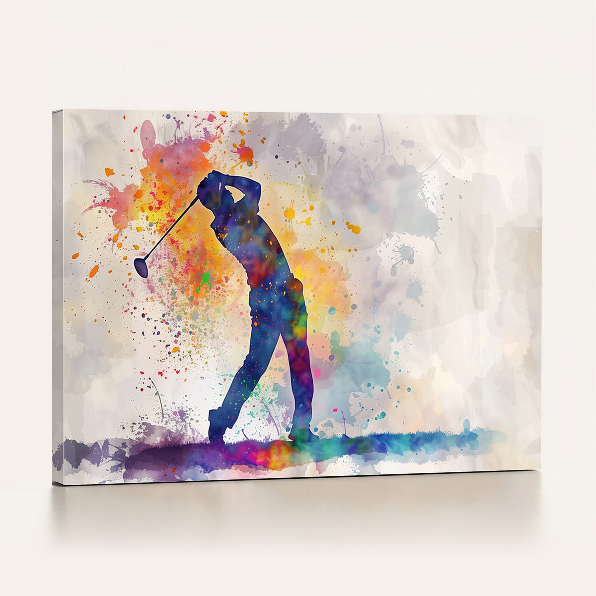 89625-MGV-CV-36X24 - Vibrant Watercolor Golf Swing Wall Art Canvas Print | Extra Large 3 Piece Canvas Wall Art