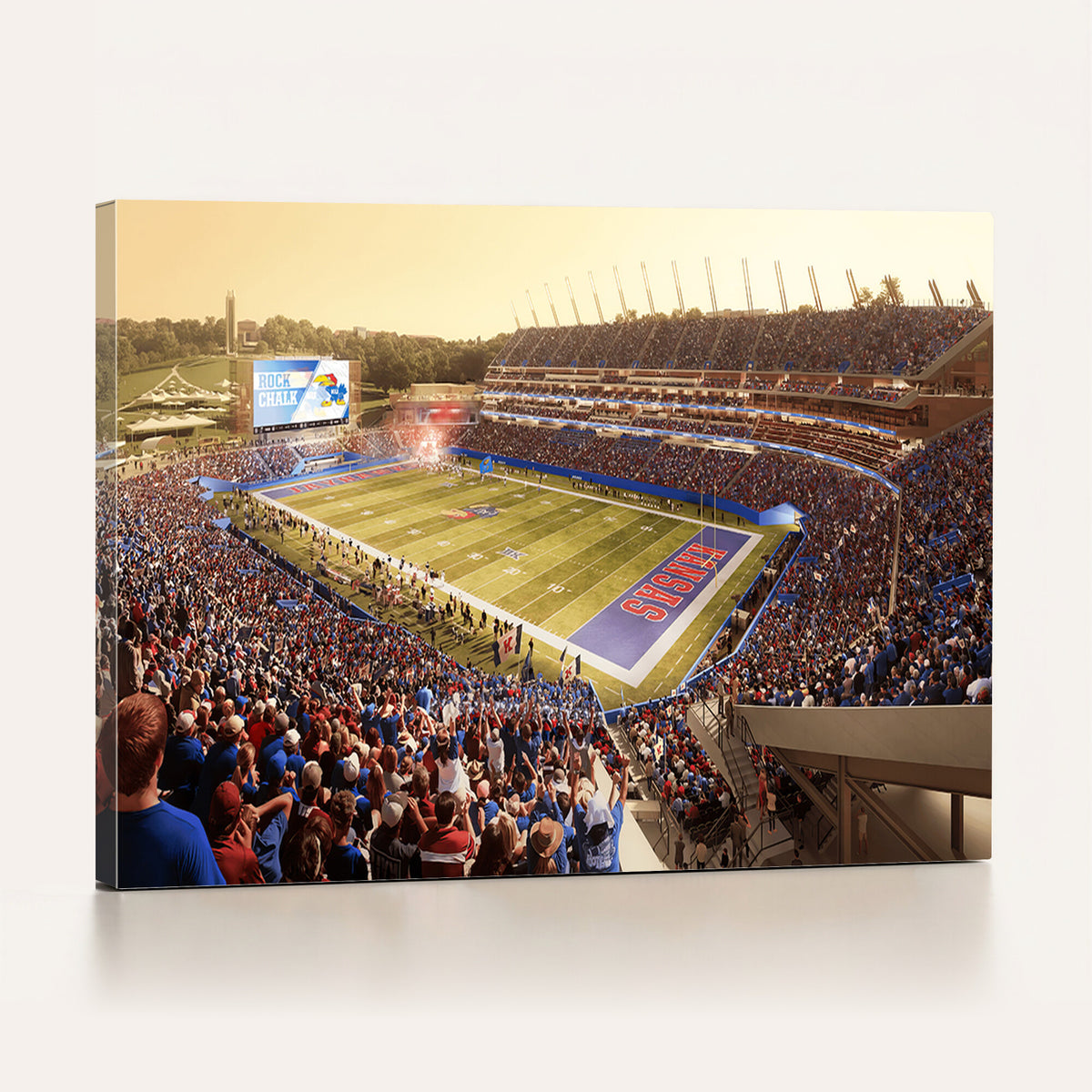 71731-MGV-CV-36X24 - University of Kansas Jayhawks Football Team Print - Lawrence Kansas Memorial Stadium Wall Art Canvas