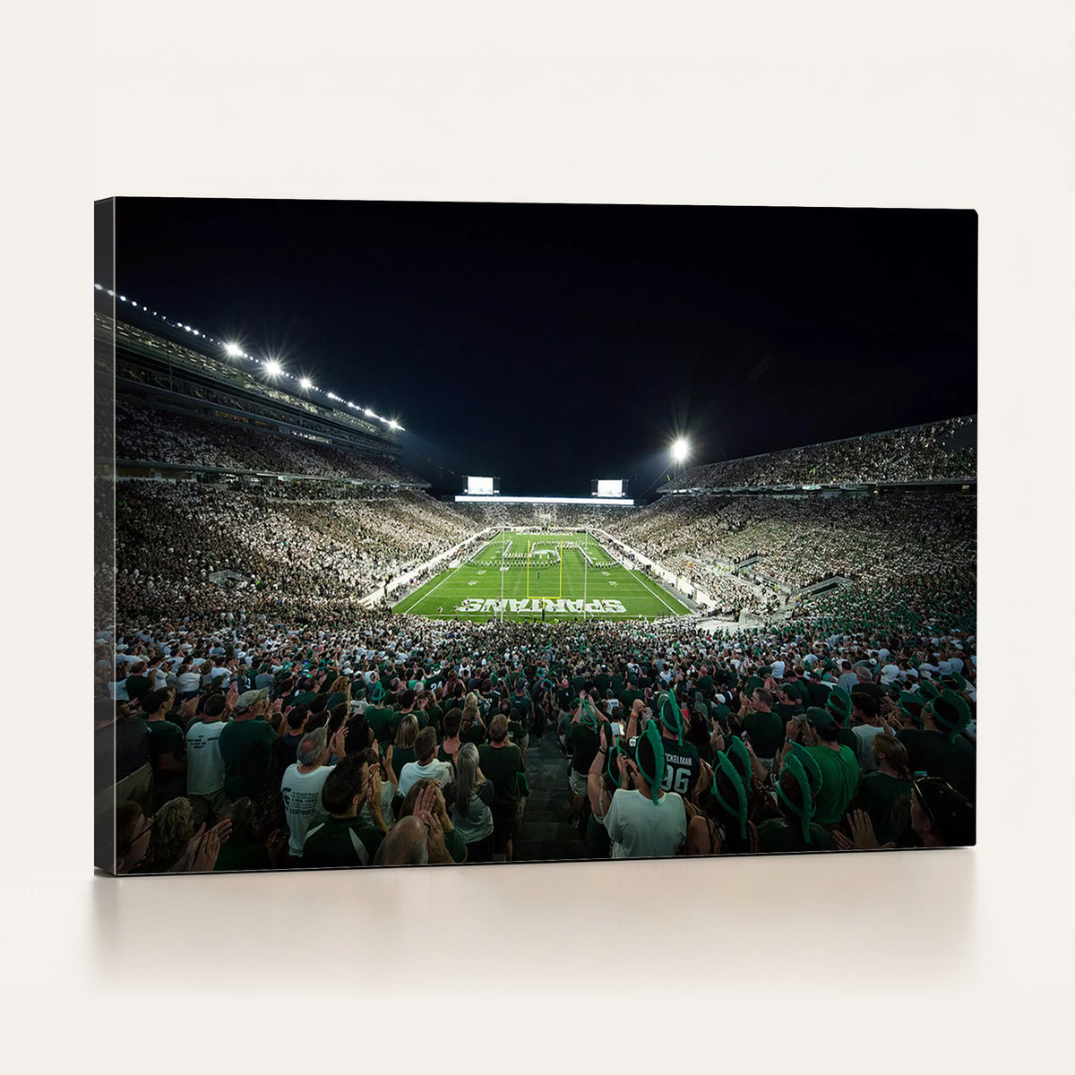 57523-PAN-FL-20X10 - Framed Michigan State Spartans Football Team Print - East Lansing Spartan Stadium Wall Art Canvas
