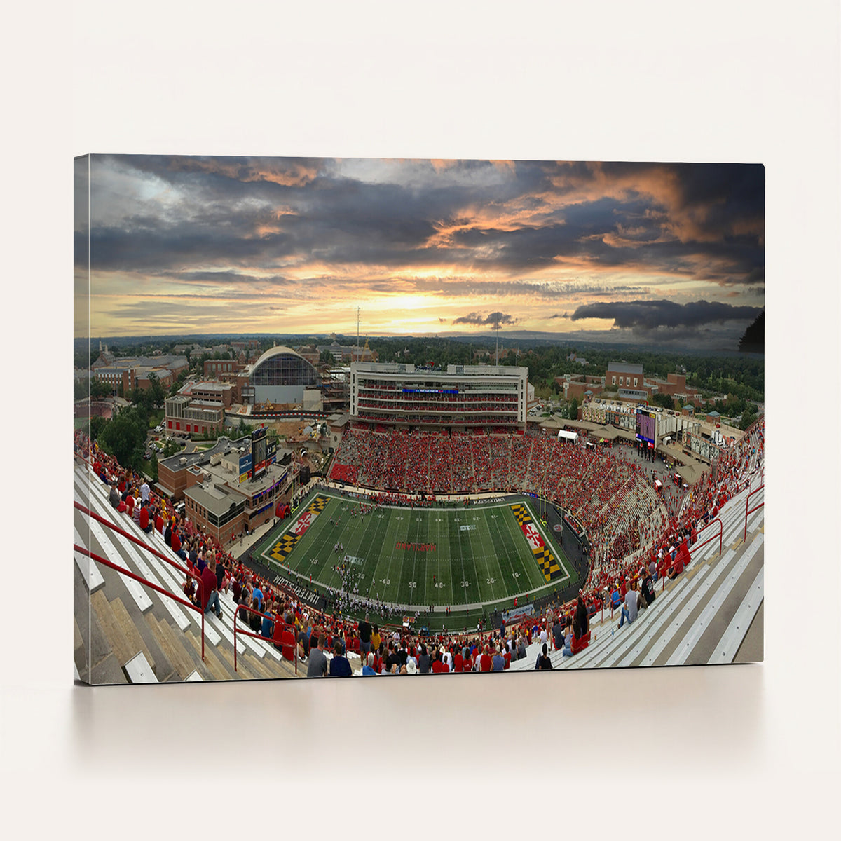 29993-PAN-FL-20X10 - University of Maryland Terrapins Football Team Print - College Park SECU Stadium Wall Art Canvas