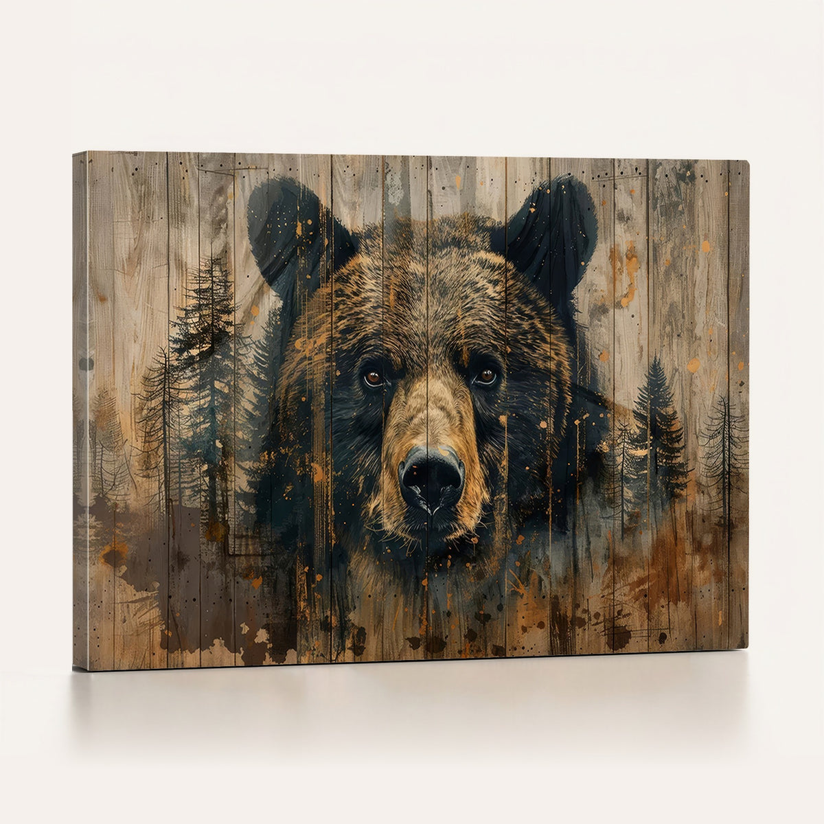 51373-MGV-CV-24X16 - Abstract 399 Bear Wall Art | Rustic Cabin Wall Decor with Forest Design