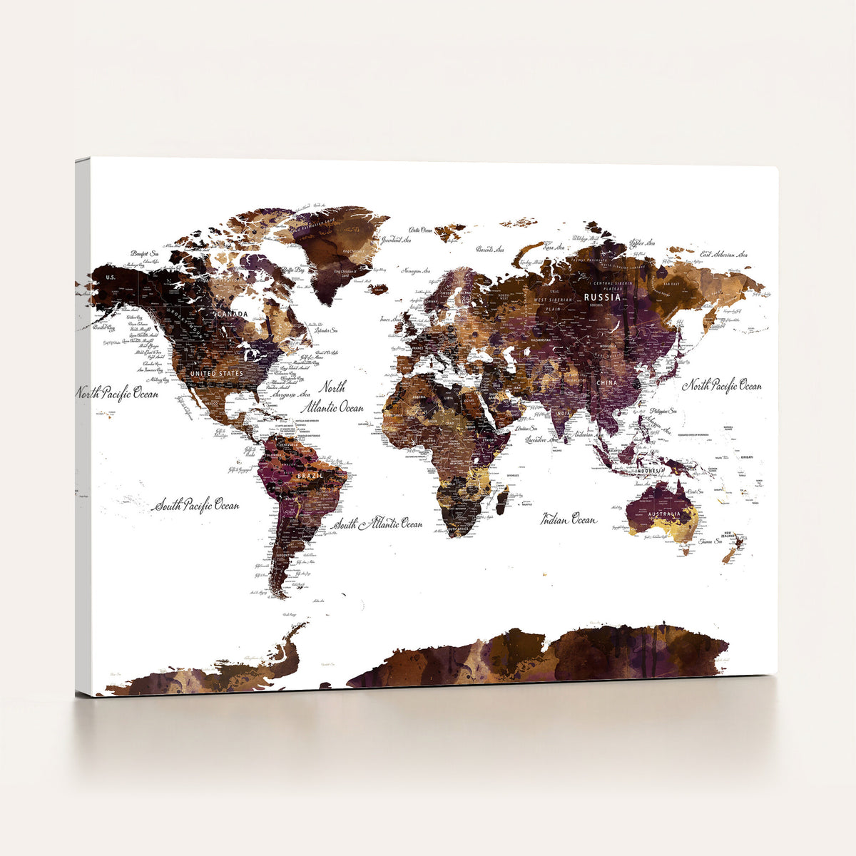 50611-PAN-FL-20X10 - World Map Canvas Print | Detailed Map of the World Wall Art