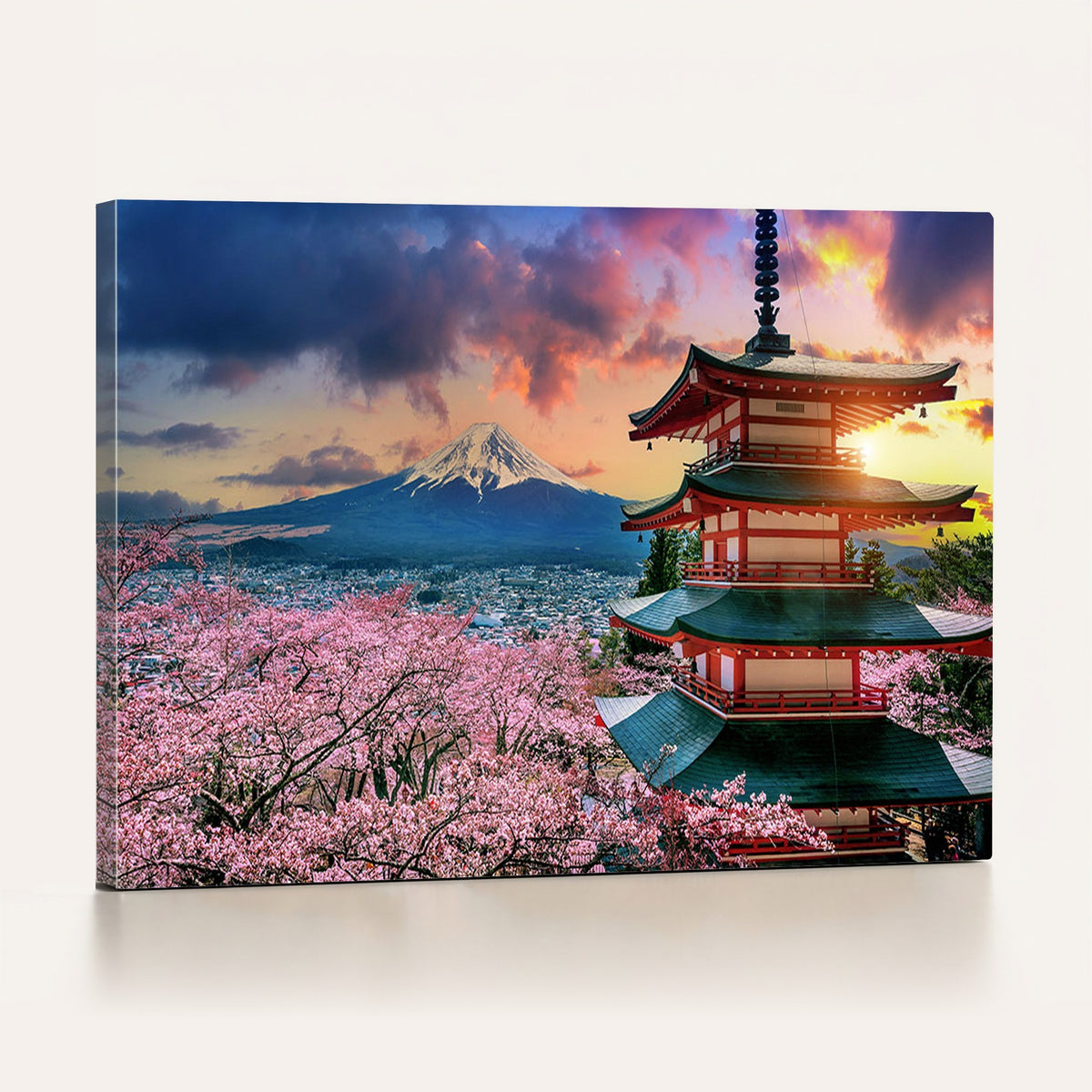 95987-MGV-CV-24X16 - Cherry Blossoms Canvas Print, Chureito Pagoda and Mount Fuji Wall Art