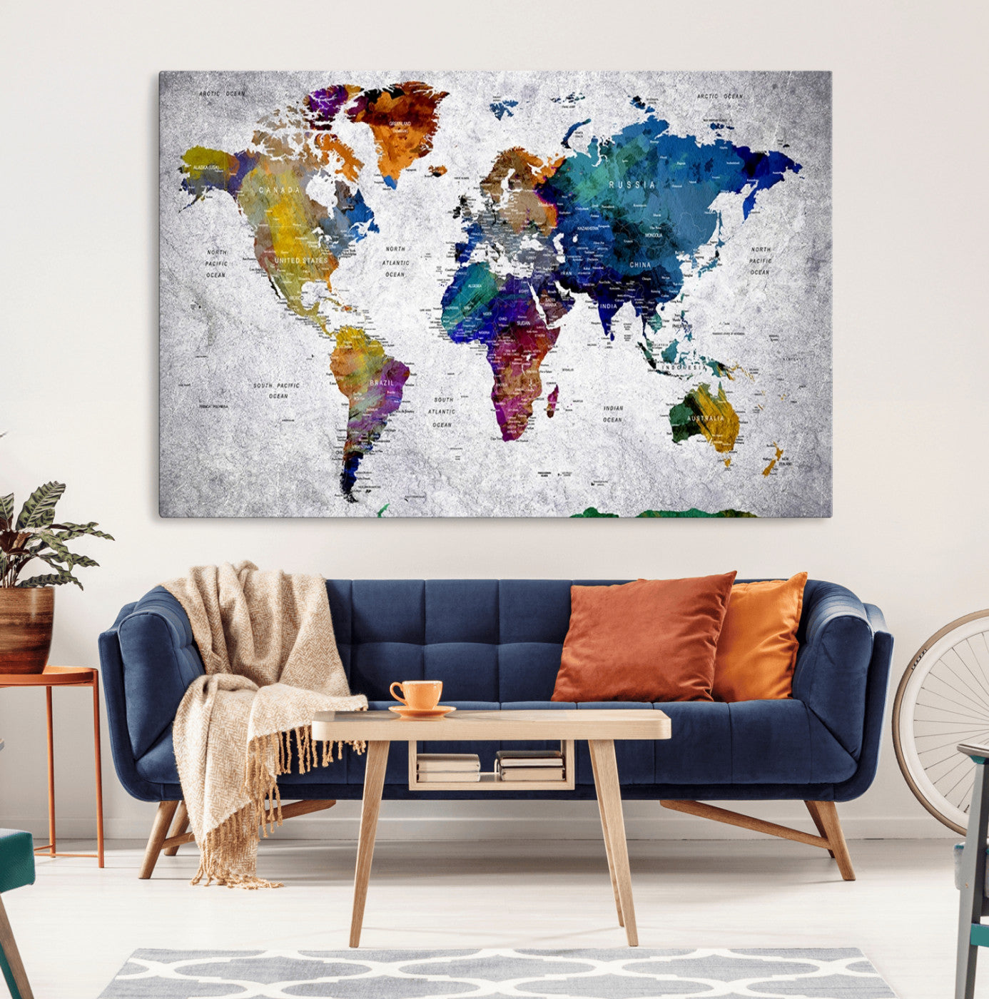 MGV-CV-36X24 - Push Pin World Map Canvas Print – Framed Wall Art for Couples to Track Their Travels – Anniversary