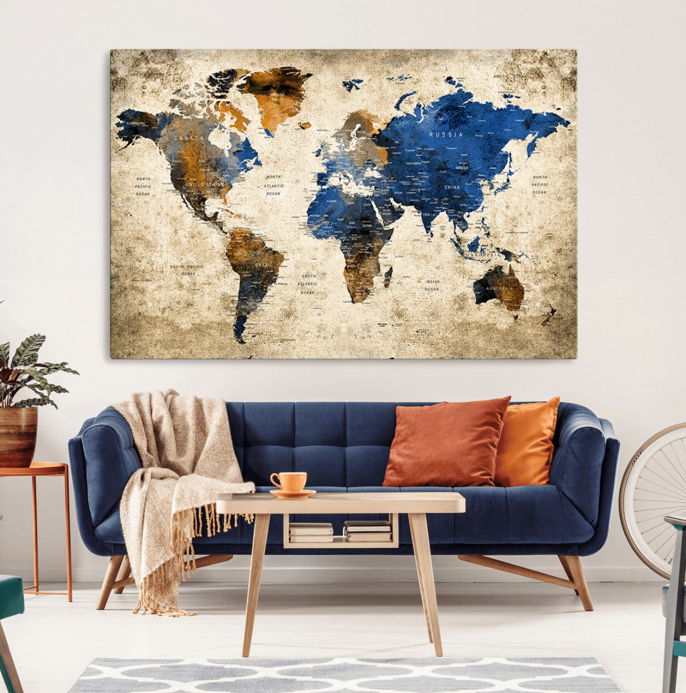 MGV-CV-36X24 - Push Pin World Map Canvas Print – Framed Wall Art for Couples to Track Their Travels – Anniversary