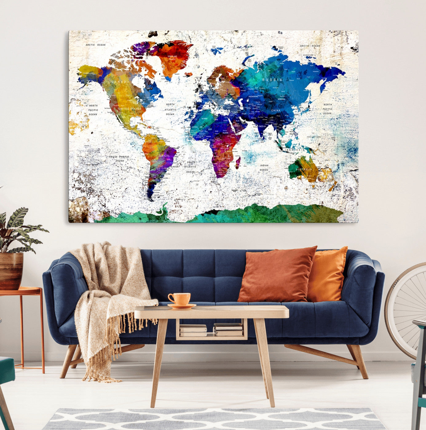 47974-MGV-CV-36X24-Push Pin World Map Canvas Print – Travel Tracker Wall Art for Couples, Perfect Anniversary Gift for Home or Office Decor