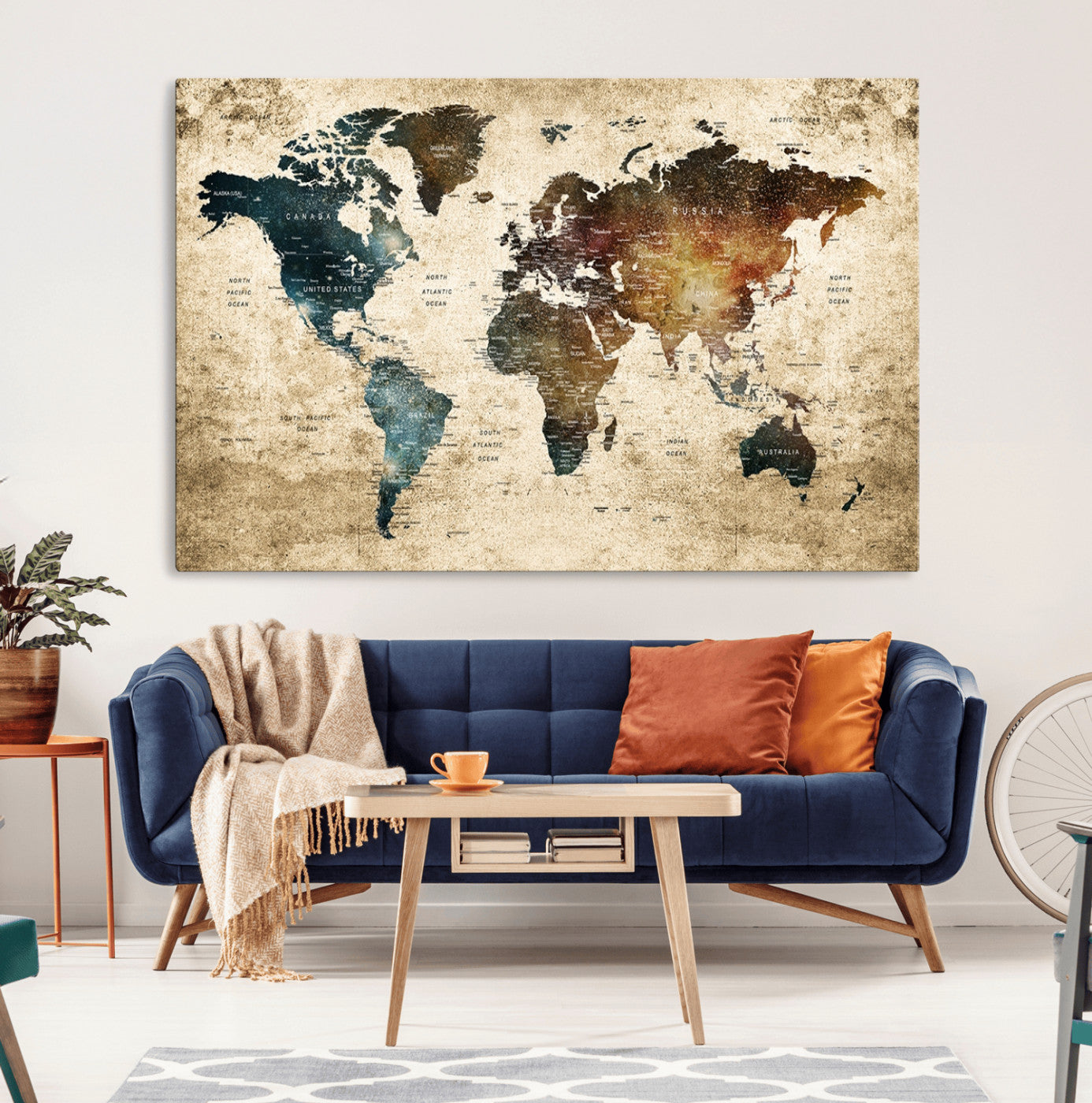 55201-MGV-CV-36X24-Push Pin World Map Canvas Print – Travel Tracker Wall Art for Couples, Perfect Anniversary Gift for Home or Office Decor