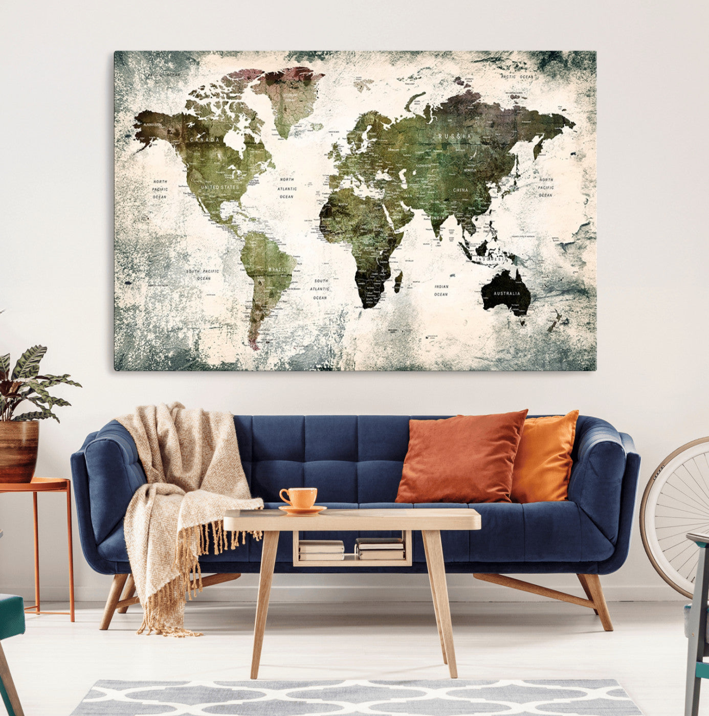 14328-MGV-CV-36X24-Push Pin World Map Canvas Print – Framed Travel Map Wall Art for Couples, Anniversary Gift, Modern Home or Office Decor