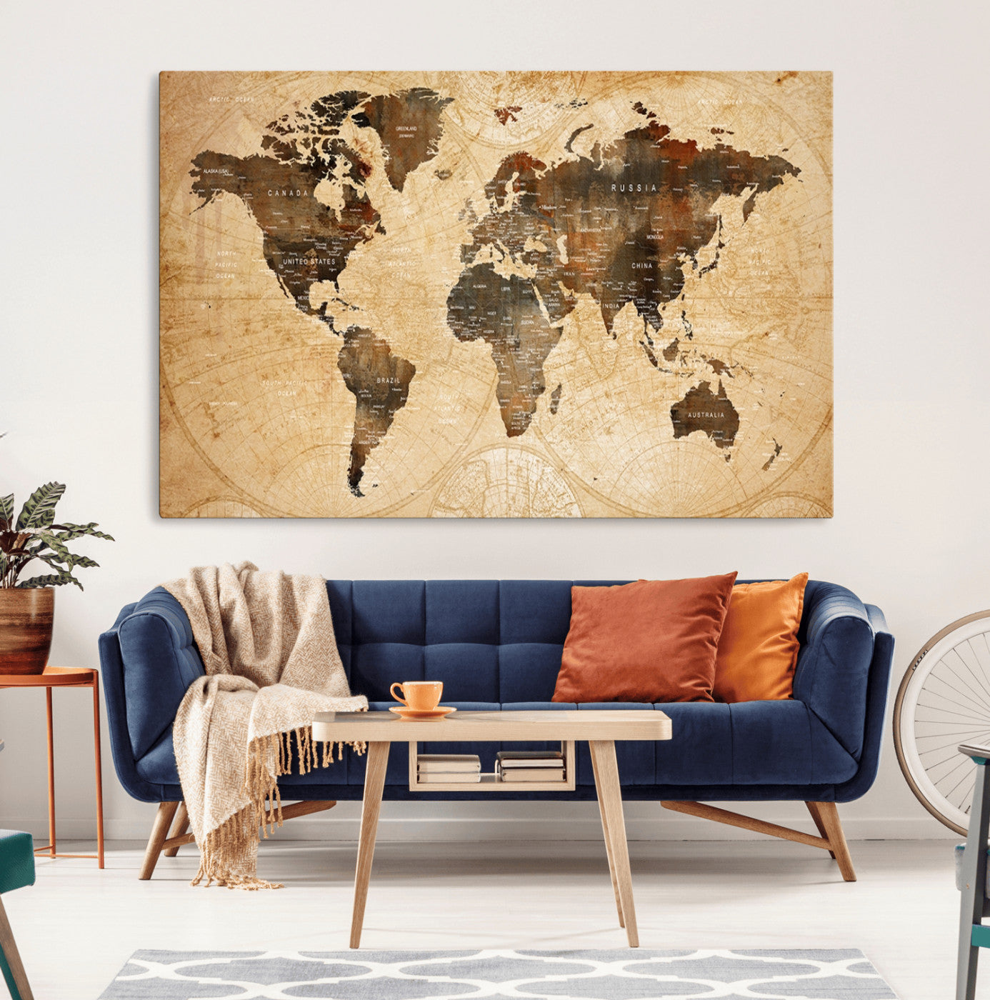 13813-MGV-CV-36X24-Push Pin World Map Canvas Print – Framed Travel Tracker Wall Art for Couples, Perfect Anniversary Gift and Home Decor
