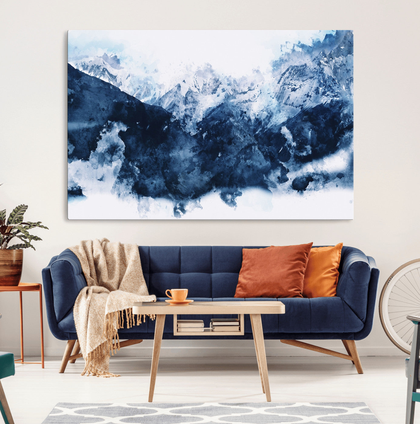 81700-MGV-CV-36X24-Abstract Blue Mountain Canvas Wall Art – Modern Triptych Landscape Print – Contemporary Nature Decor for Living Room or Office – Ready to