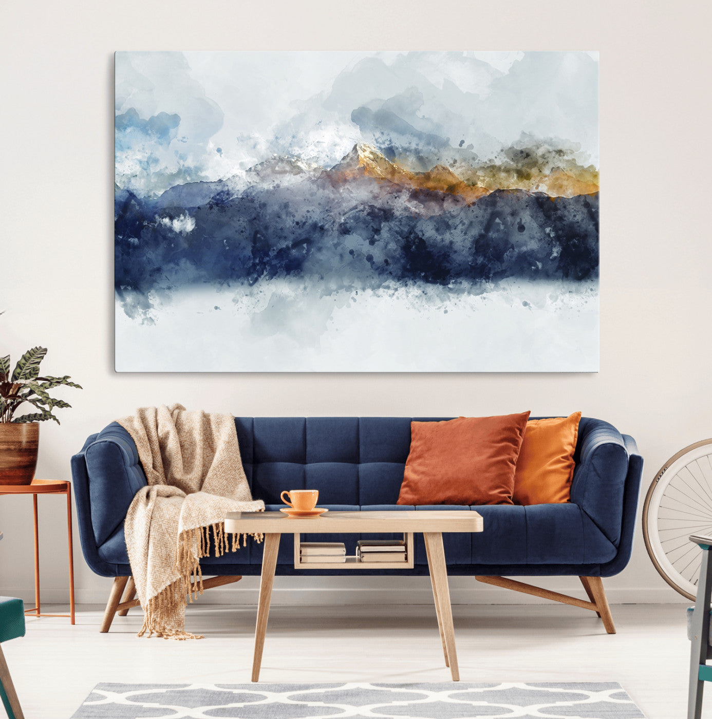89149-MGV-CV-36X24-Abstract Mountain Range Art Canvas Print | 3 Panel Watercolor Landscape for Living Room, Office, or