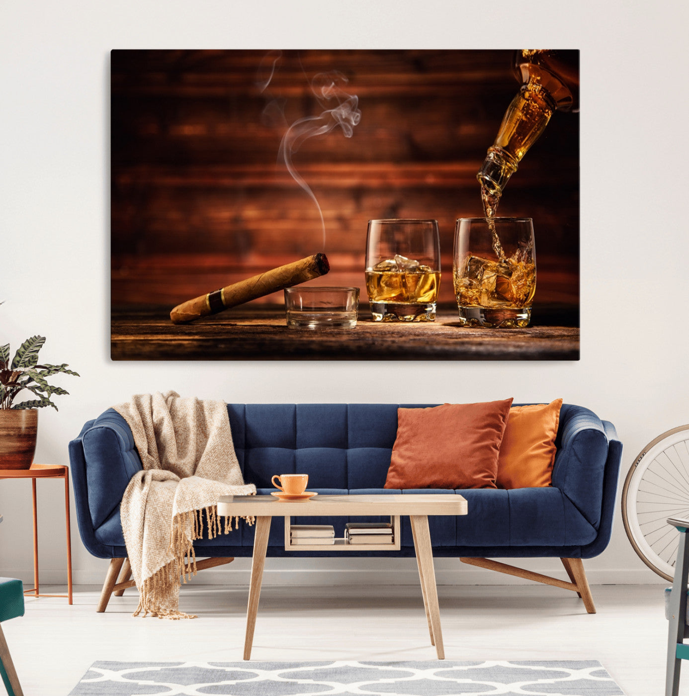 MGV-CV-36X24 - Whiskey and Cigar Wall Art Canvas | 3 Panel Bar Room Decor for Home Lounge, Office, or Man Cave |
