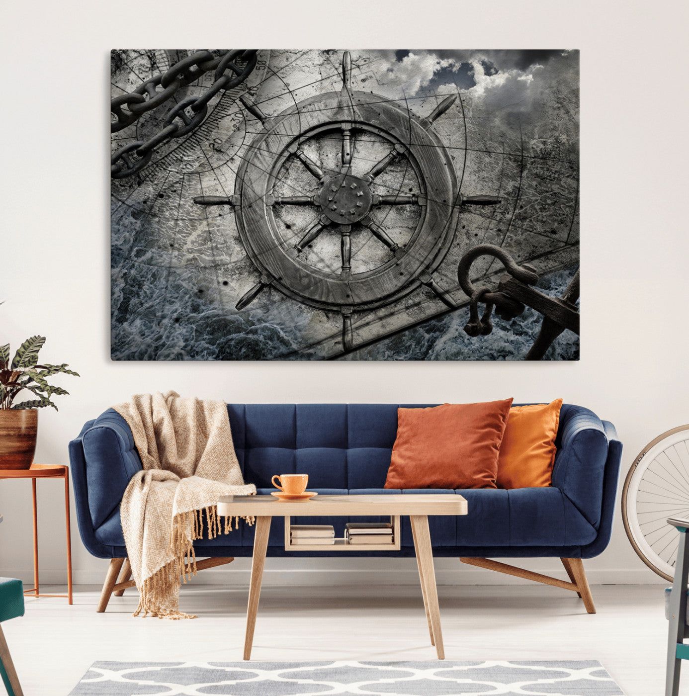 36770-MGV-CV-36X24-Ship Steering Wheel Vintage Wall Art Canvas Print