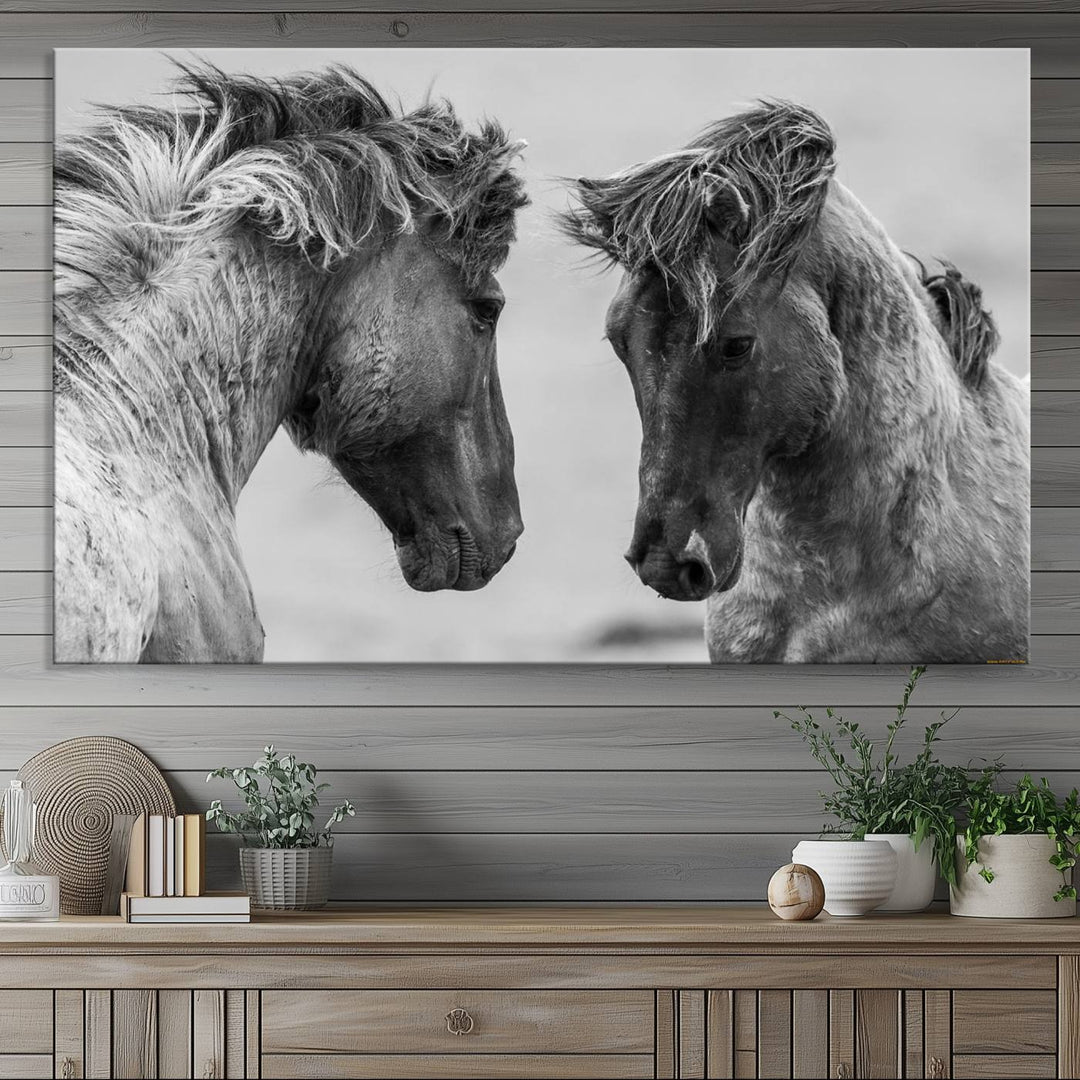 The White Horses Wall Art Canvas Print adorns the dining area wall.