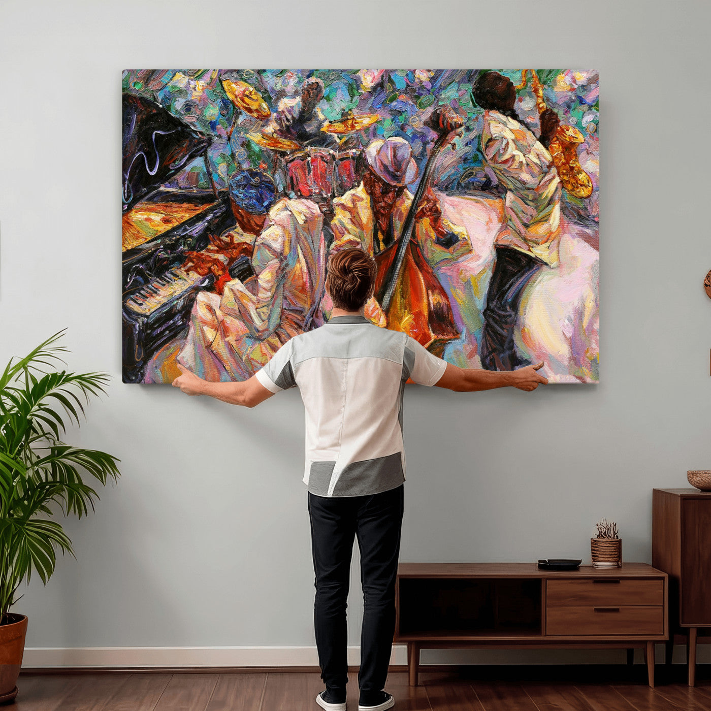 34929-MGV-CV-36X24 - African American Jazz Art Music Abstract Wall Art Painting Canvas Wall Art