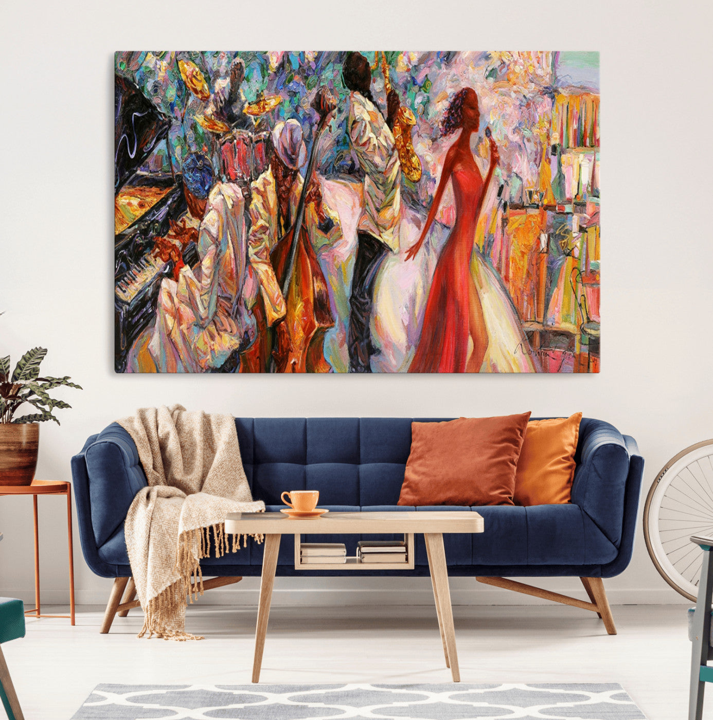 40574-MGV-CV-36X24-Abstract Afro American Jazz Canvas Wall Art | Music-Inspired Painting for Dining Room, Living Room,