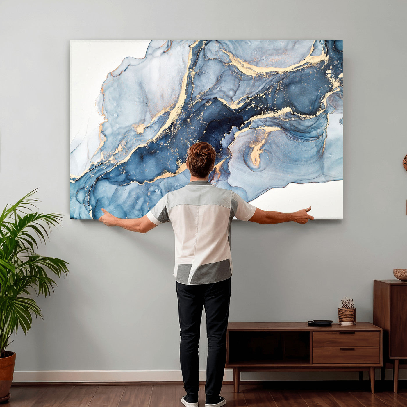 33782-MGV-CV-36X24 - Abstract Art Print - Blue Abstract Canvas Wall Art Print Abstract Art Fluid Effect Marble Wall Art
