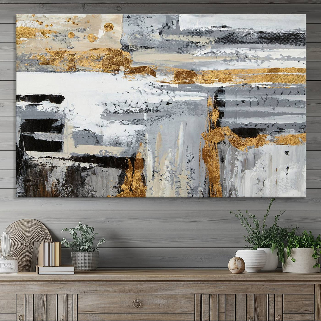 The Abstract Painting Canvas Wall Art in gray tones radiates modern elegance.