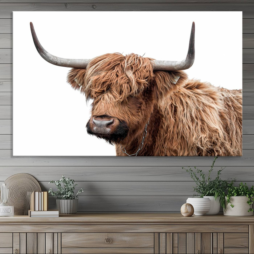 Self Portrait of Highland Cow Canvas Wall Art Print with UV coating.