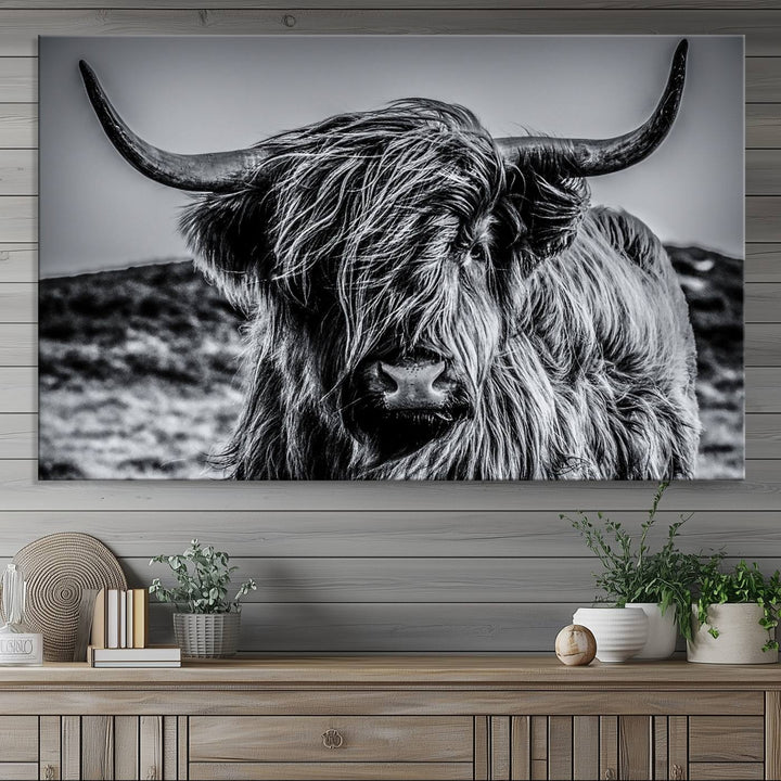 The Black and White Cow Wall Art Canvas Print is displayed.