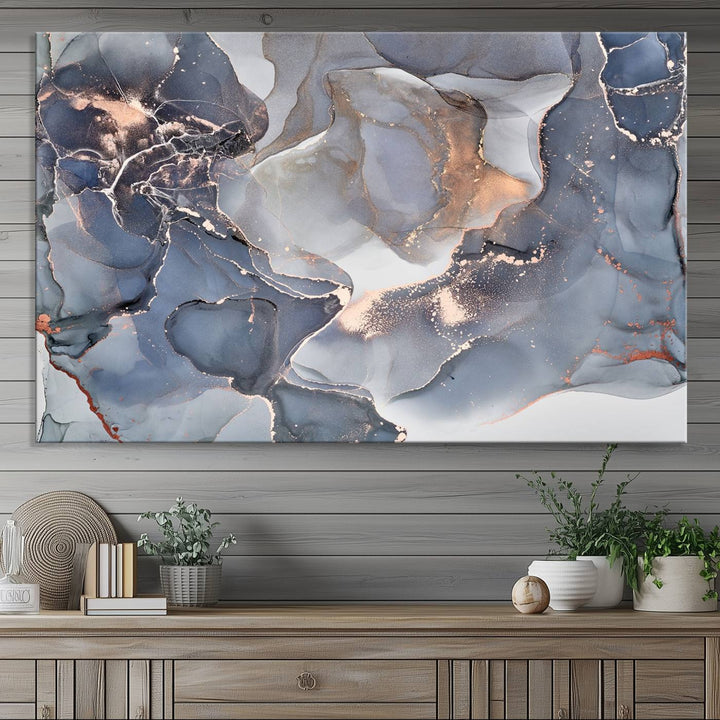 Contemporary Art Gray Gold Abstract Canvas Print.