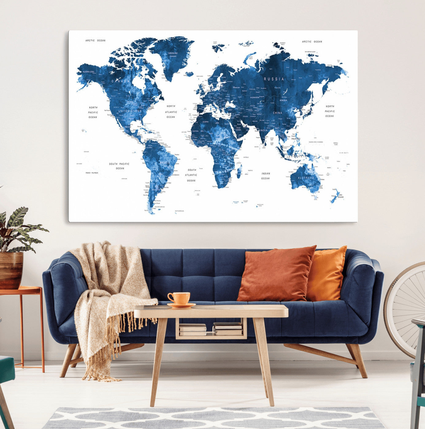 22546-MGV-CV-36X24-Push Pin World Map Canvas Print – Framed Travel Tracker Wall Art for Couples, Anniversary Gift and Modern Home Decor