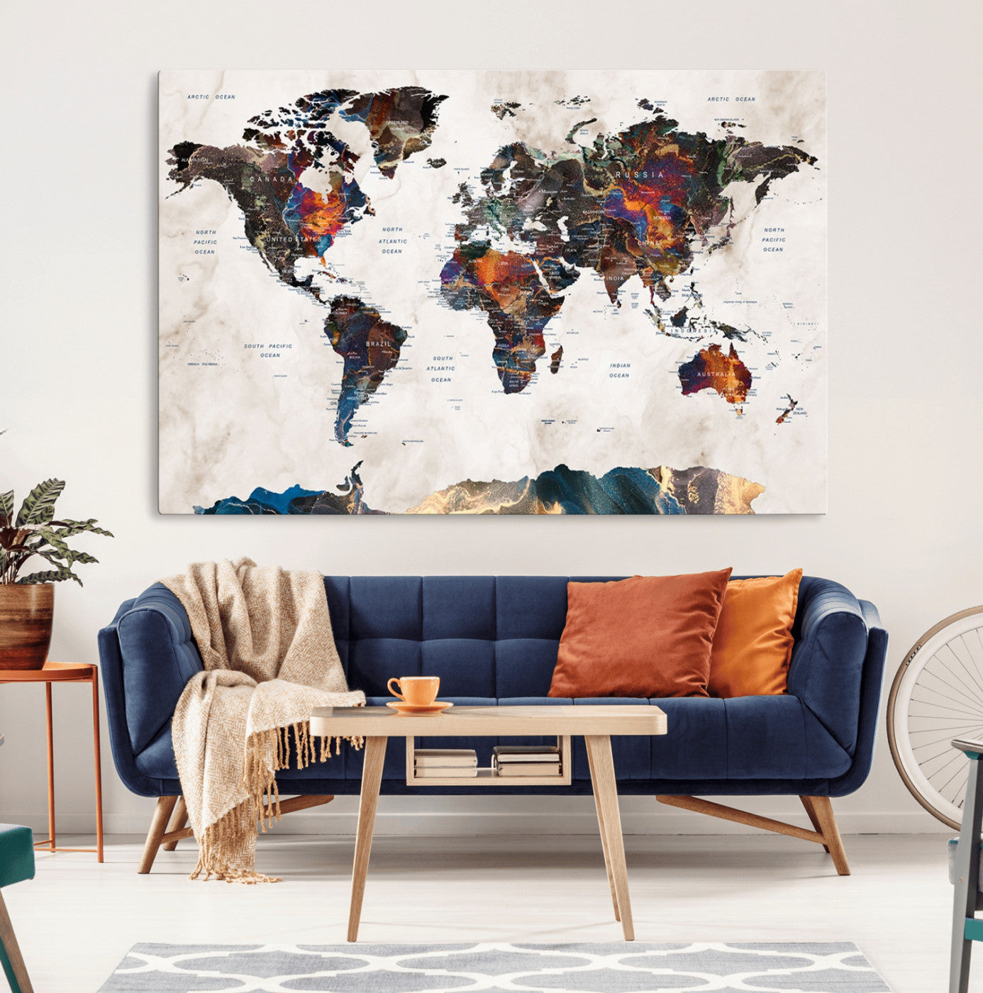 90881-MGV-CV-36X24-Push Pin World Map Canvas Print – Travel Tracker Wall Art for Couples, Perfect Anniversary Gift for Home or Office Decor