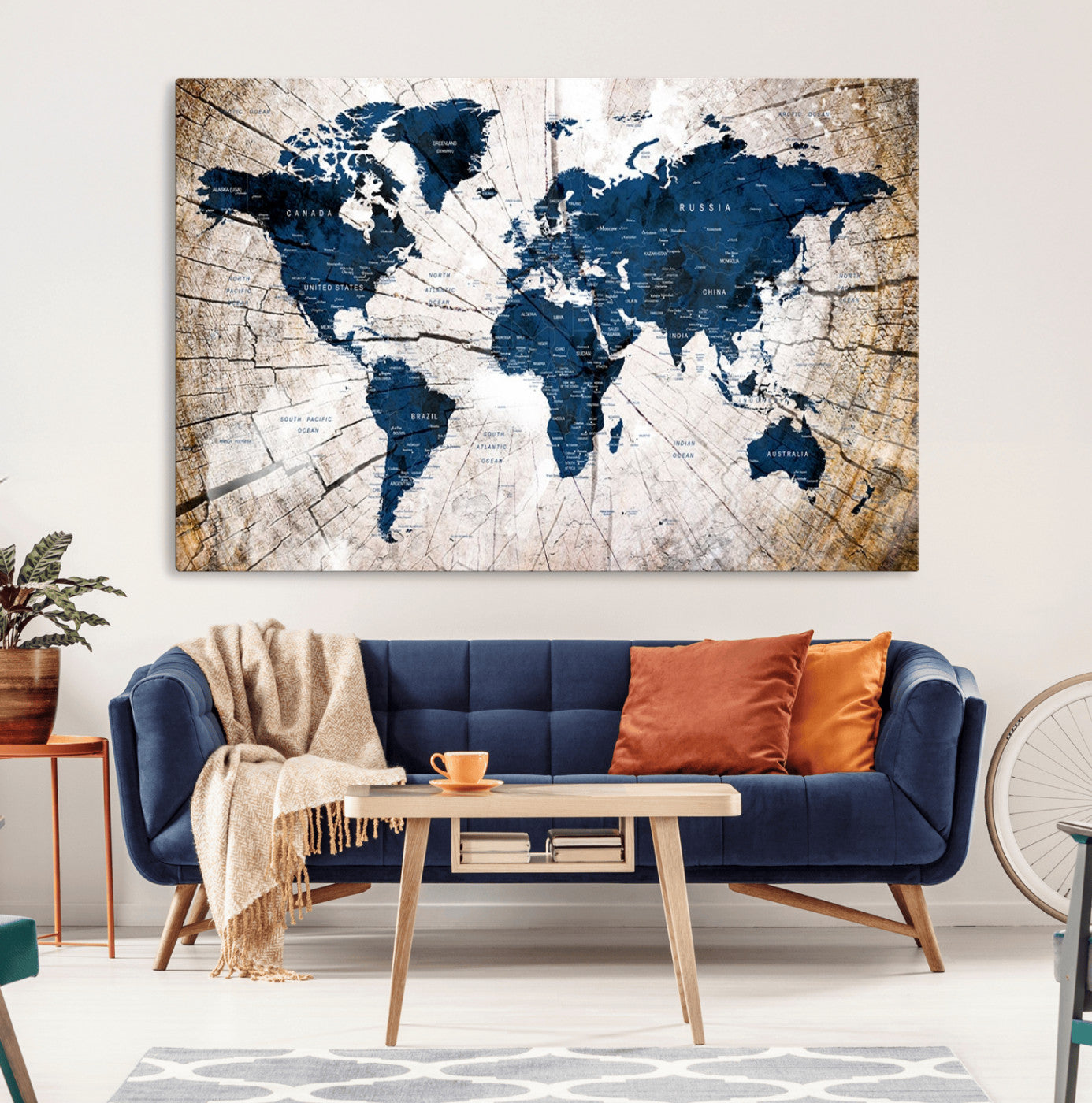 MGV-CV-36X24 - Push Pin World Map Canvas Print – Framed Wall Art for Couples to Track Their Travels – Anniversary