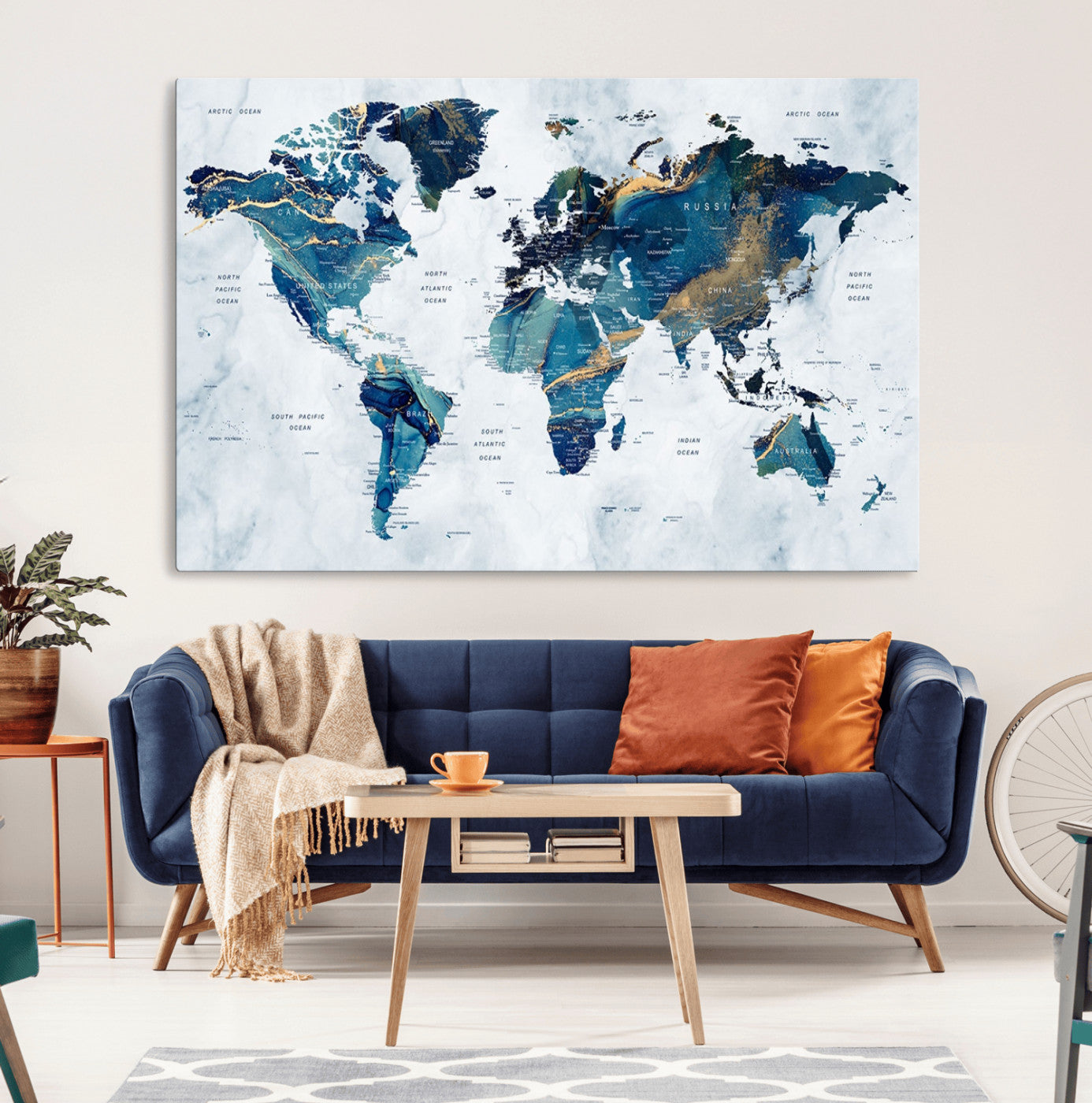 53819-MGV-CV-36X24-Push Pin World Map Canvas Print – Framed Travel Map Wall Art for Couples, Anniversary Gift, Modern Home or Office Decor