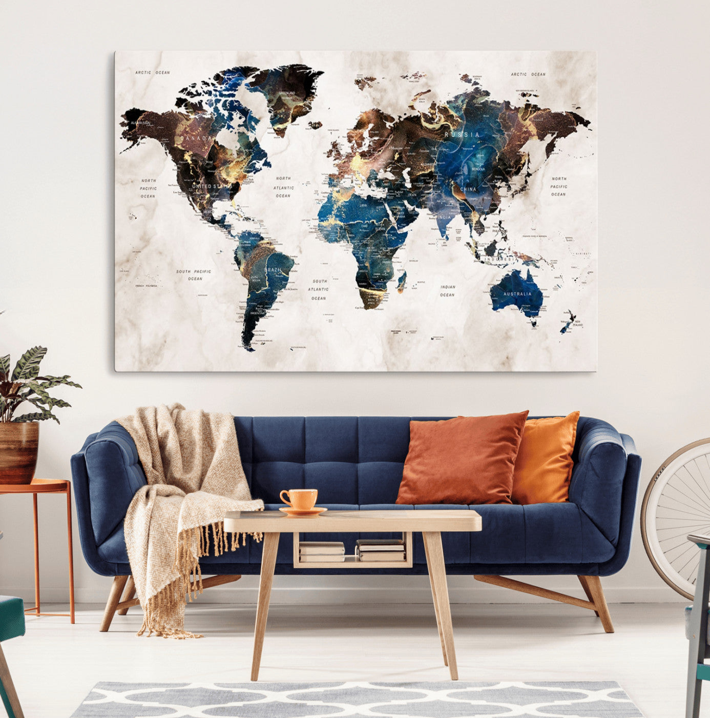 24408-MGV-CV-36X24-Push Pin World Map Canvas Print – Framed Travel Map Wall Art for Couples, Anniversary Gift, Modern Home or Office Decor