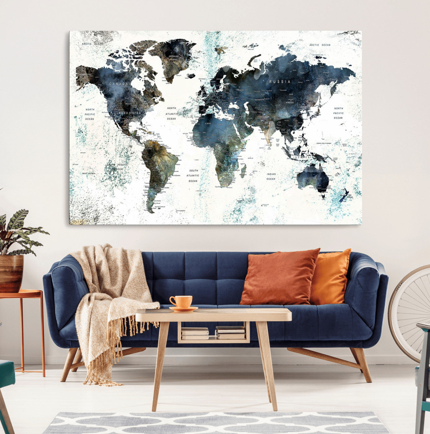MGV-CV-36X24 - Push Pin World Map Canvas Print – Framed Wall Art for Couples to Track Their Travels – Anniversary