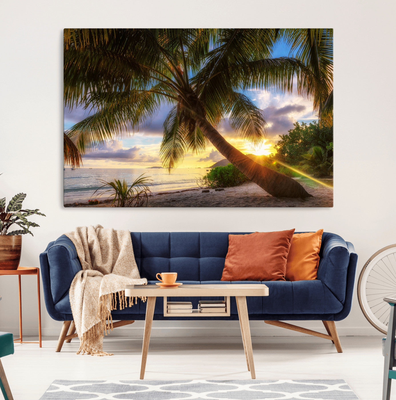 MGV-CV-36X24 - Tropical Island Sunset on the Beach Palms Wall Art Canvas Print