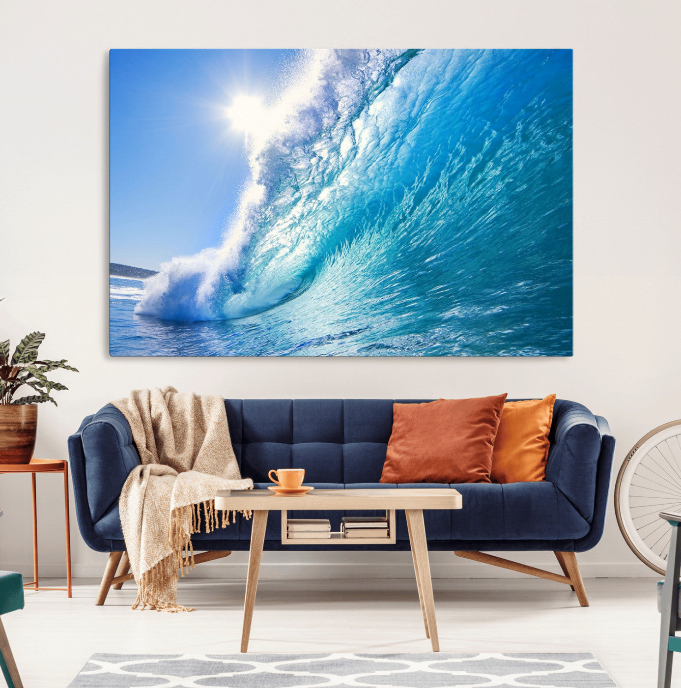 -Blue Big Wave Surfing Ocean Canvas Wall Art Artwork Print