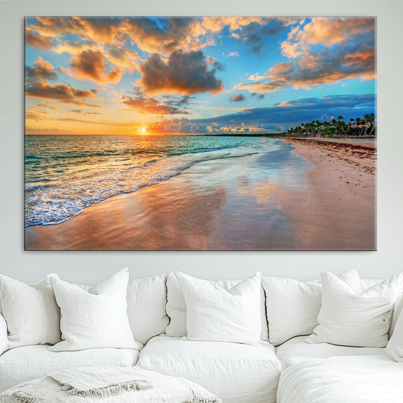 41572-MGV-CV-36X24-Sunset Beach Canvas Wall Art – Tropical Triptych Seascape Print – Coastal Ocean Decor for Living Room or Bedroom – Ready to Hang