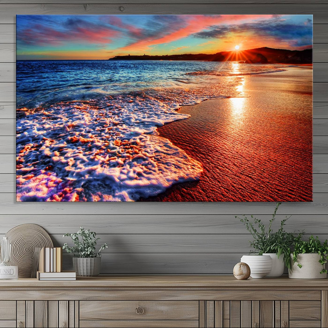 Hawaii Beach and Sunset Wall Art Canvas Print